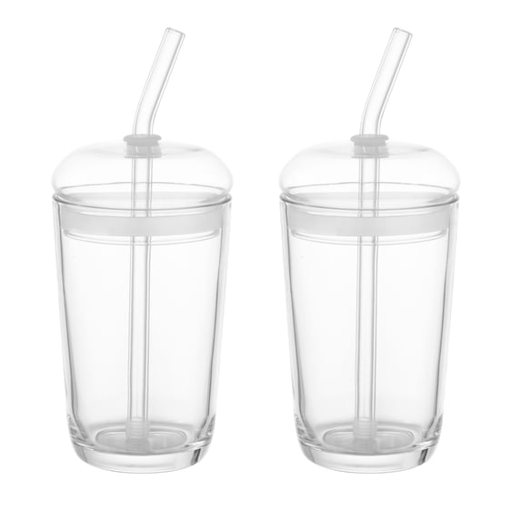 Better Homes & Gardens Dome Lid Glass 16 oz Drinkware with Lid and Straw, Set of 2