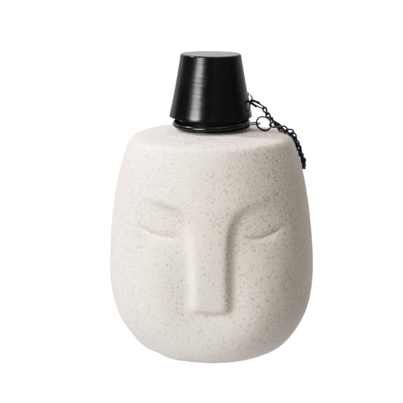 Better Homes & Gardens Ceramic Ecru Face Citronella Tabletop Torch with Fiberglass Wicker for Outdoor Use