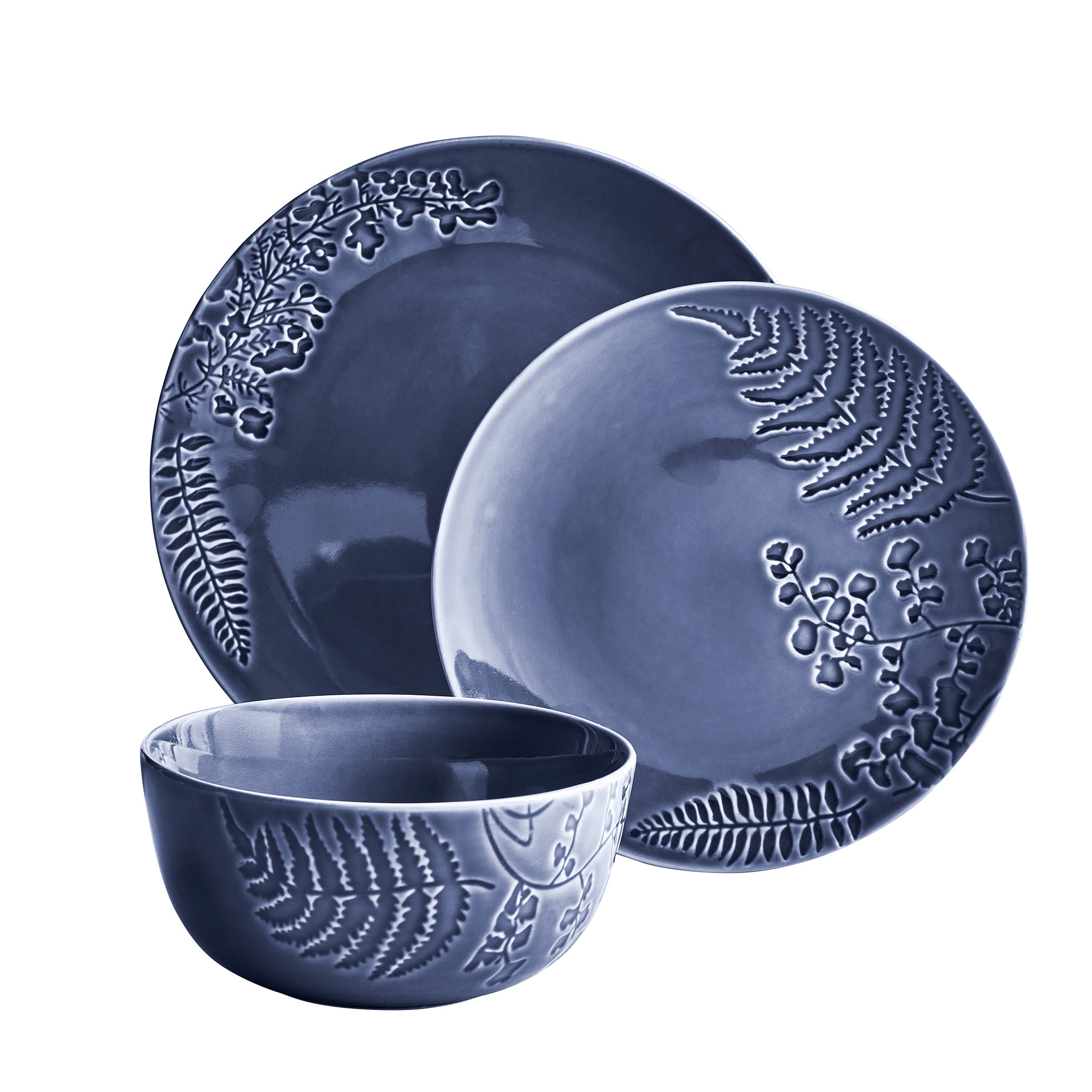Better Homes & Gardens Ellie Blue Stoneware 12 Piece Dinnerware Set - Walmart.com