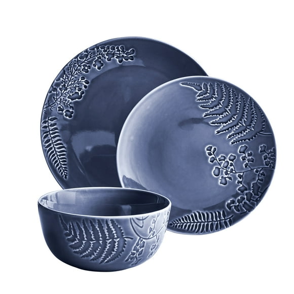 Better Homes & Gardens Ellie Blue Stoneware 12 Piece Dinnerware Set