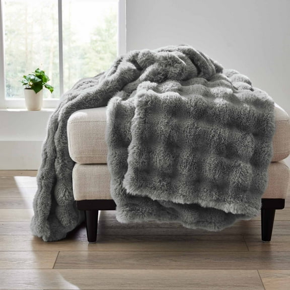 Better Homes & Gardens Grey Bubble Faux Fur Ultra Soft Luxury Oversize Throw Blanket 50" x 72", Grey Flannel