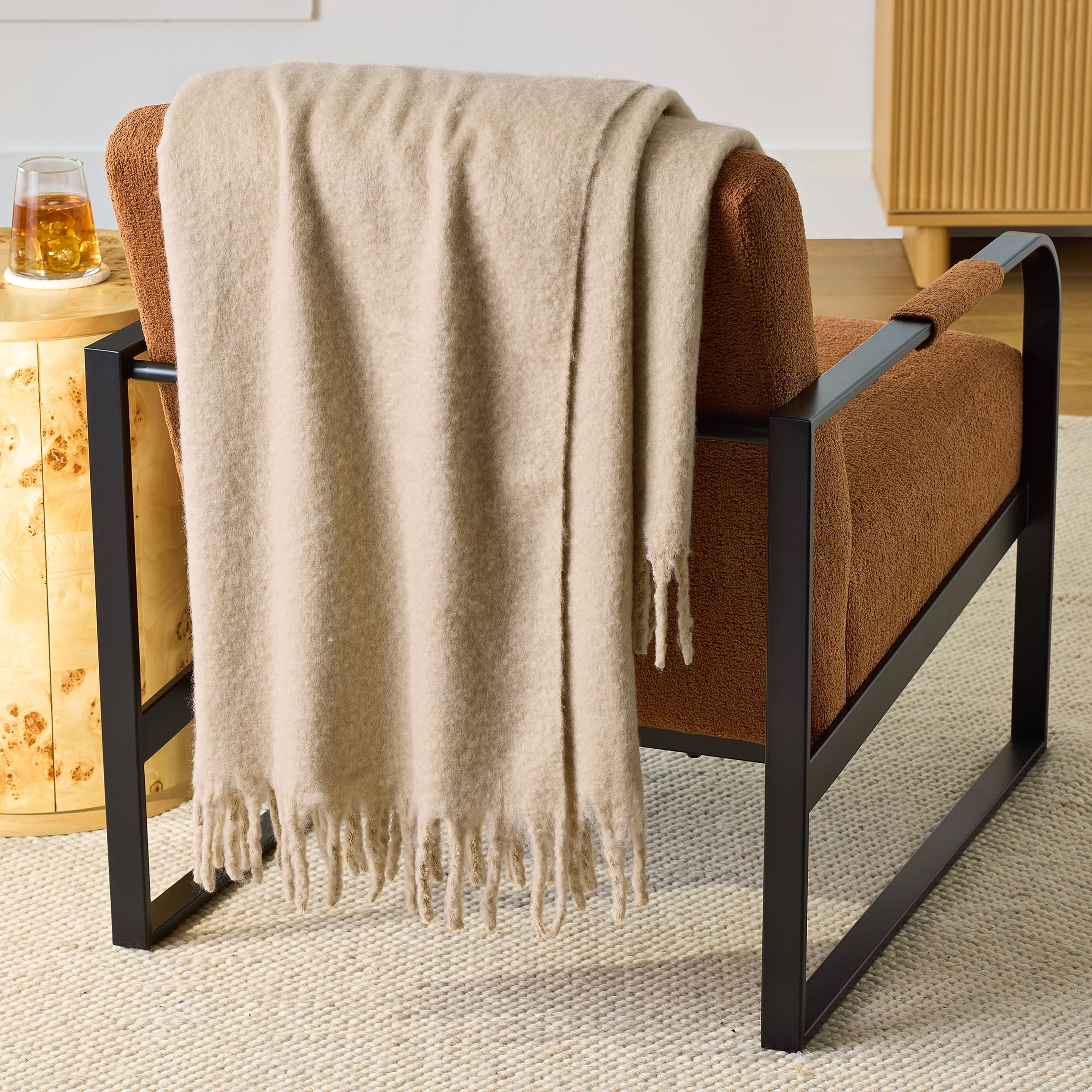 Better Homes & Gardens Faux Mohair Throw Blanket – Cozy Almond