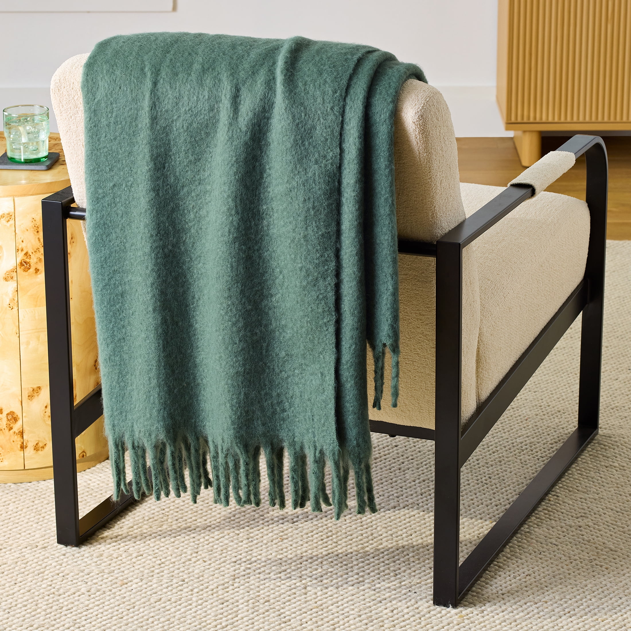 Better Homes & Gardens Faux Mohair Cozy Couch Throw Blanket Green Ash, 50x72" - Walmart.com