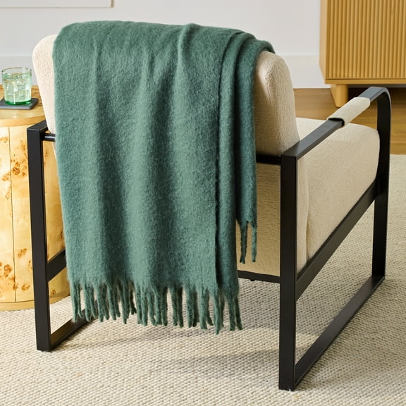 Better Homes & Gardens Faux Mohair Cozy Couch Throw Blanket Green Ash, 50x72"