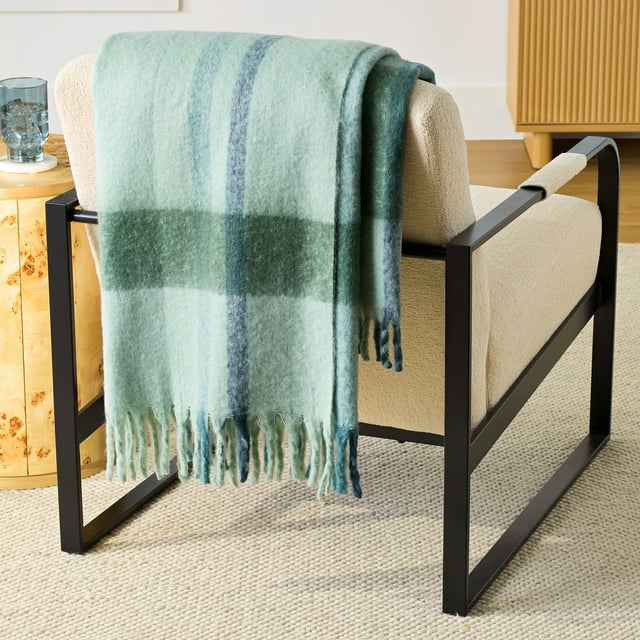 Better Homes & Gardens Faux Mohair Cozy Couch Throw Blanket Green Plaid, 50x72"