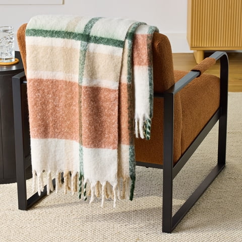 Better Homes & Gardens Faux Mohair Cozy Couch Throw Blanket Ivory Plaid, 50x72"