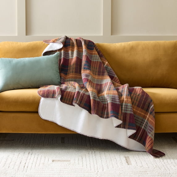 Better Homes & Gardens Plaid Reversible Faux Wool to Faux Fur Oversized Couch Throw Blanket, Crimson, 50 x 72 in