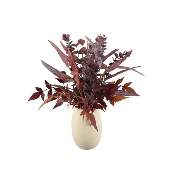 Better Homes and Gardens 17.5"H Artificial Fall Leaves & Euc Mix in 7"H Cream Ceramic Vase Made for Tabletops - 1.76 lbs