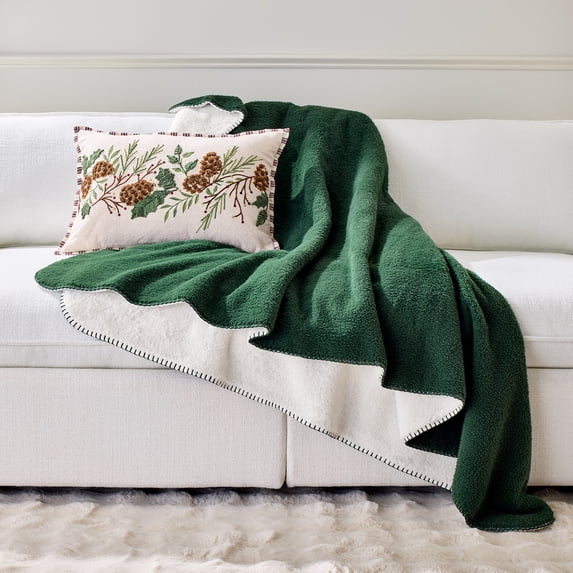 Better Homes & Gardens Faux Wool Couch Throw Blanket with Faux Fur Reverse, Pine Green, 50 x 72 in