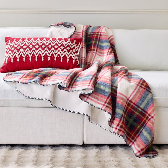 Better Homes & Gardens Plaid Faux Wool Couch Throw Blanket with Faux Fur Reverse, Red, 50 x 72 in