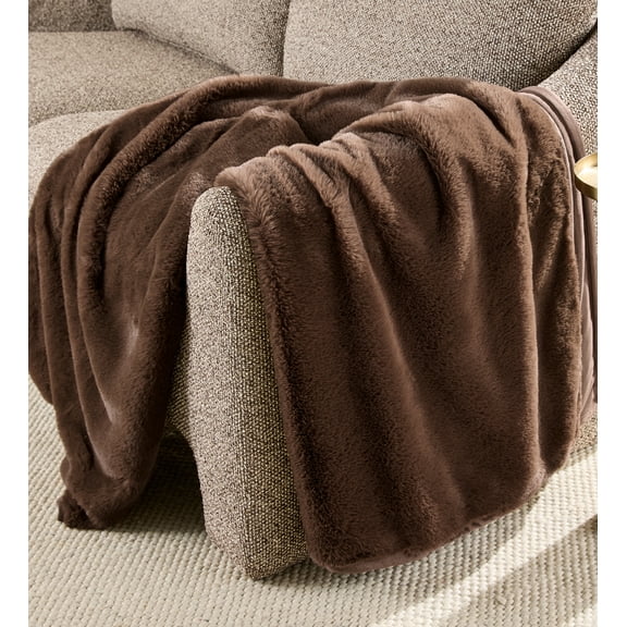 Better Homes & Gardens Brown Faux Fur Ultra Soft Luxury Oversized Throw Blanket 50" x 72", Brown Basket