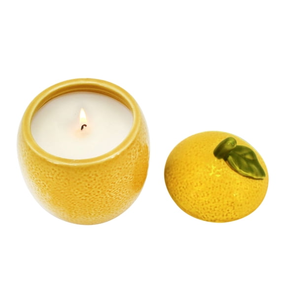 Better Homes & Gardens Ceramic Lemon Fruit Candle, Lemon and Mint Scent, 6 oz, Single Wick