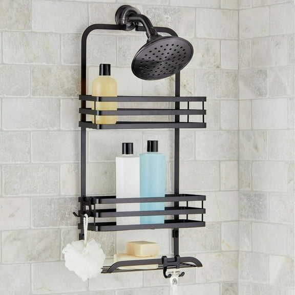 Better Homes & Gardens Over the Shower Caddy, with 2 Baskets and Soap Tray, Matte Black