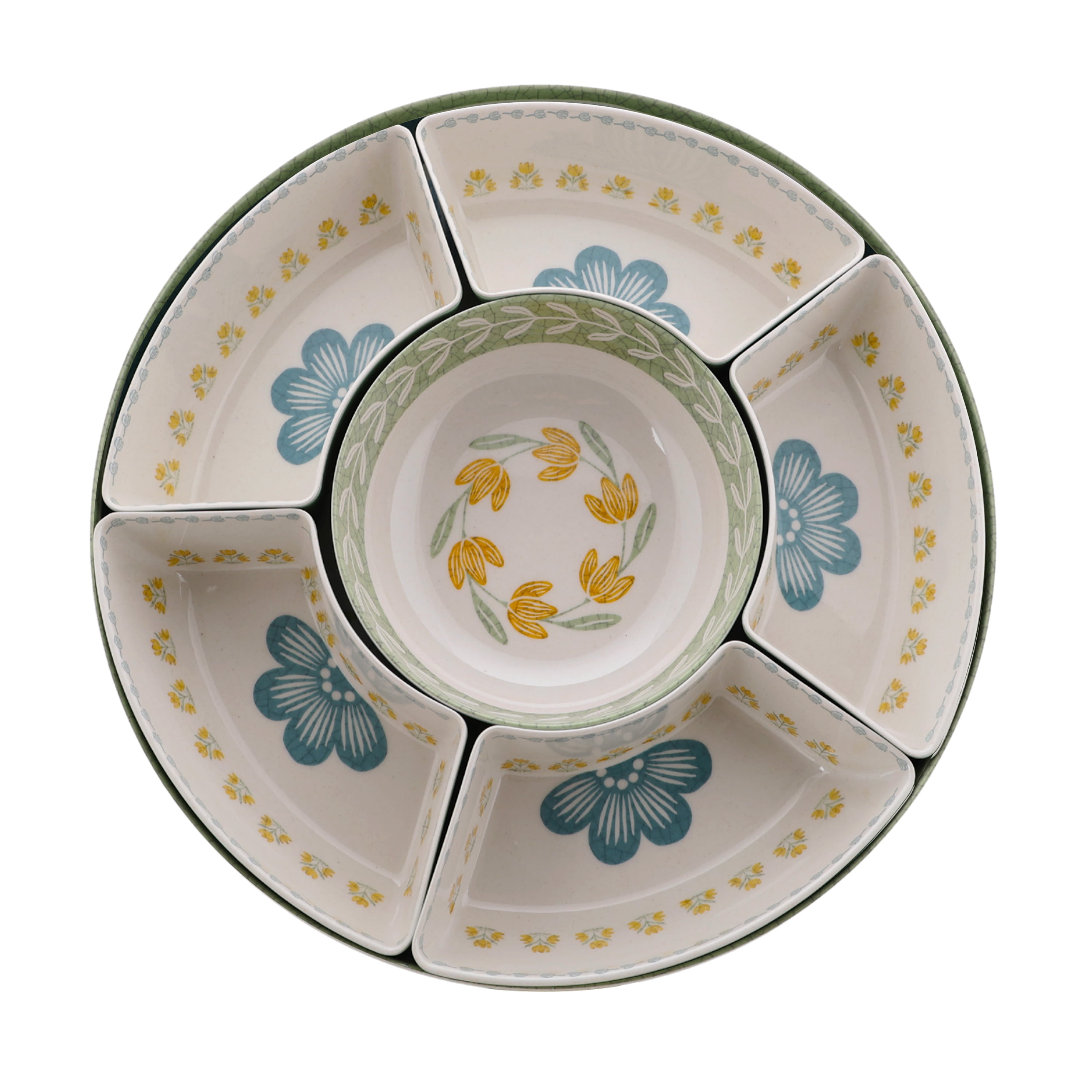 Better Homes and Gardens Bamboo Melamine Chip and Dip Tray, Floral Design