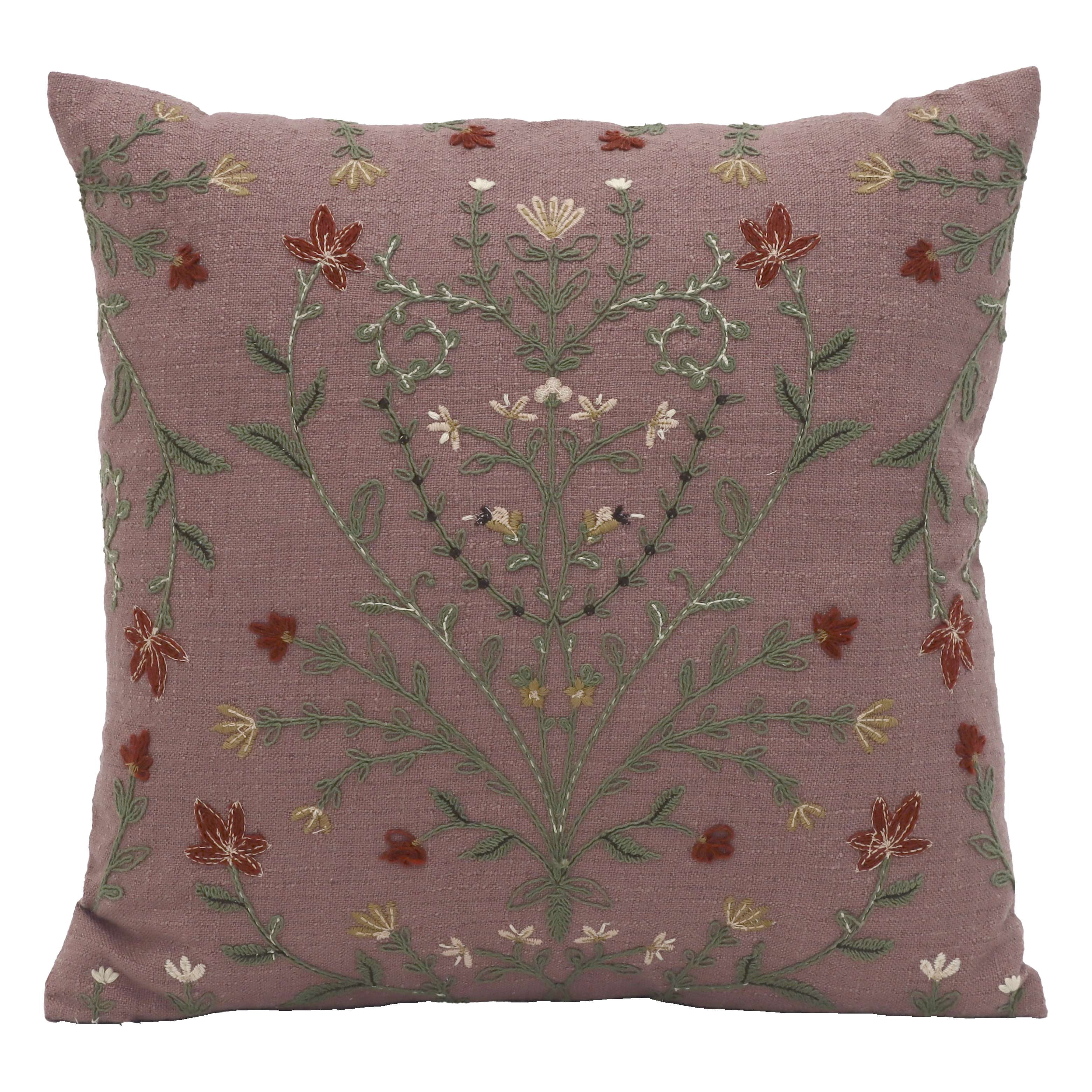 Better Homes & Gardens Block Print/Floral Florence Pillow Cover, Violet Gem, 20x20 inch (1 Unit)