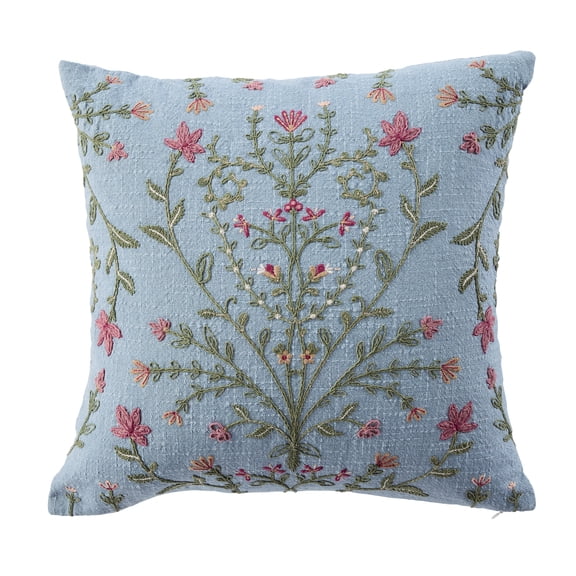 Better Homes & Gardens Blue Silver Floral Block Print Pillow Cover, 20x20 Inch