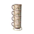 thumbnail image 1 of Better Homes & Gardens Edith Vine Floral 14 oz Stoneware Stacking Mugs with Metal Storage Rack, 5-Piece Set, 1 of 7