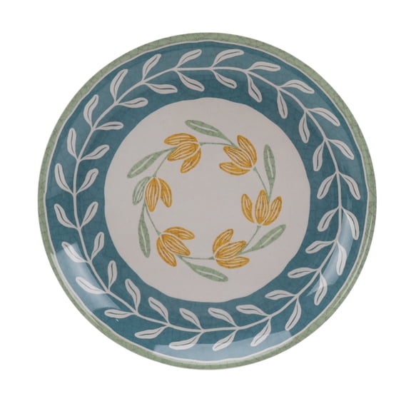 Better Homes and Gardens Bamboo Melamine 8.75-inch Salad Plate, Green Floral Pattern