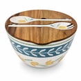 thumbnail interactive-video image 1 of Better Homes & Gardens 4-Piece Green Floral Reusable Bamboo Melamine Plastic Salad Serving Set with Acacia Wood Lid and Utensils, 1 of 13