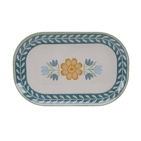 Better Homes & Gardens Floral Green Reusable Dishwasher-Safe Bamboo Melamine Plastic 15.6" x 10.1" Serving Tray