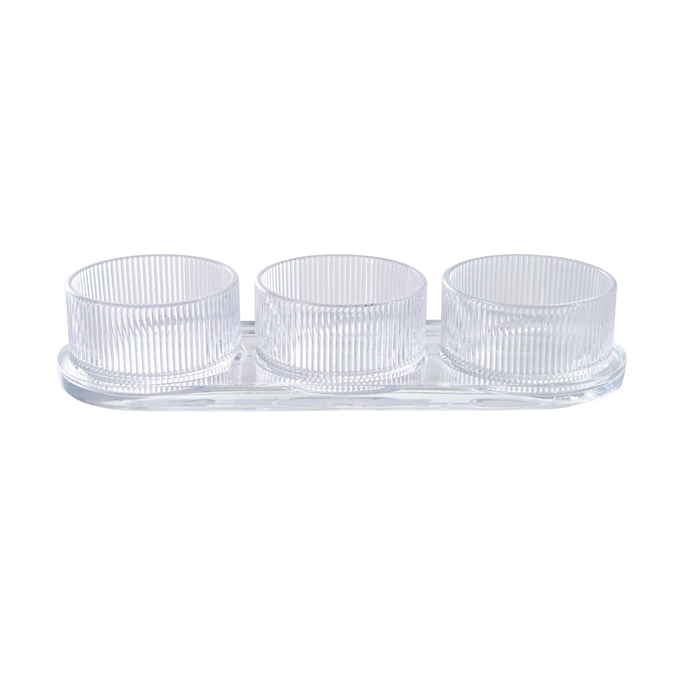 Better Homes & Gardens 6 oz Round Ribbed Glass Serving Bowls with Tray, 4-Piece Set