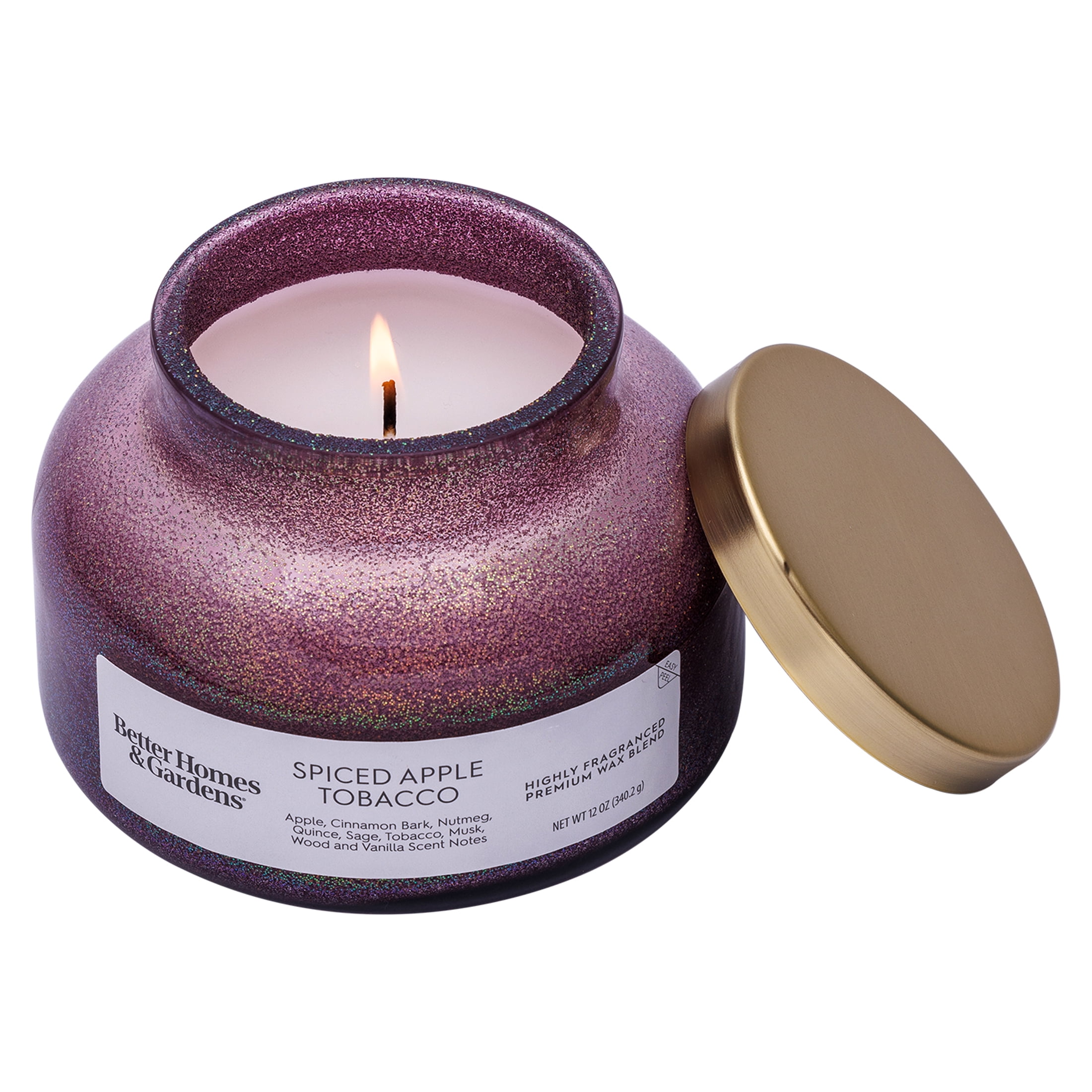Better Homes & Gardens 1-Wick Holiday Scented Glitter Jar Candle, Spiced Apple Tobacco, 12oz.