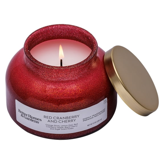 Better Homes & Gardens 1-Wick Holiday Scented Jar Candle, Red Cranberry and Cherry, 12oz.