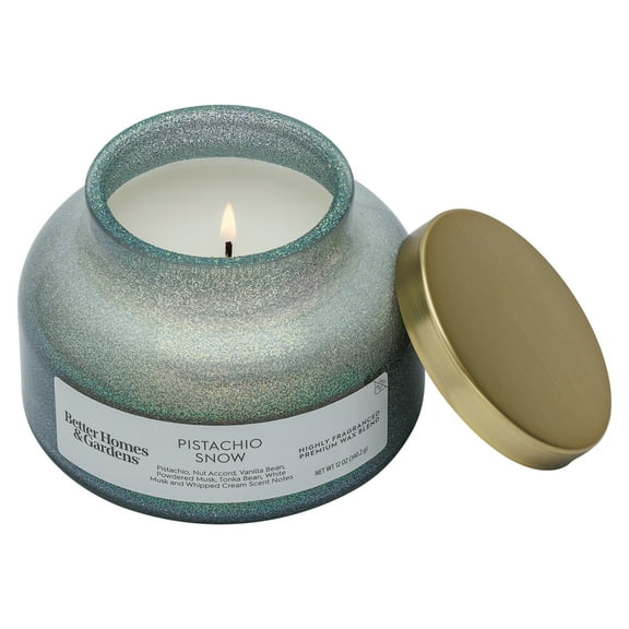 Better Homes & Gardens 1-Wick Holiday Scented Glitter Jar Candle, Pistachio Snow, 12oz.