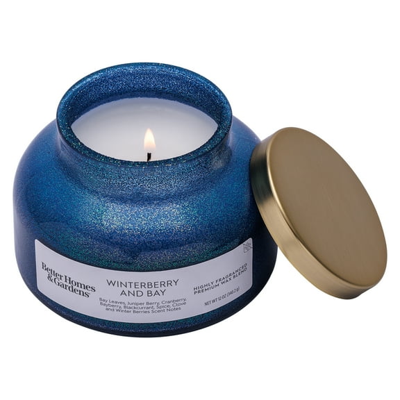 Better Homes & Gardens 1-Wick Holiday Scented Glitter Jar Candle, Winterberry and Bay, 12oz.
