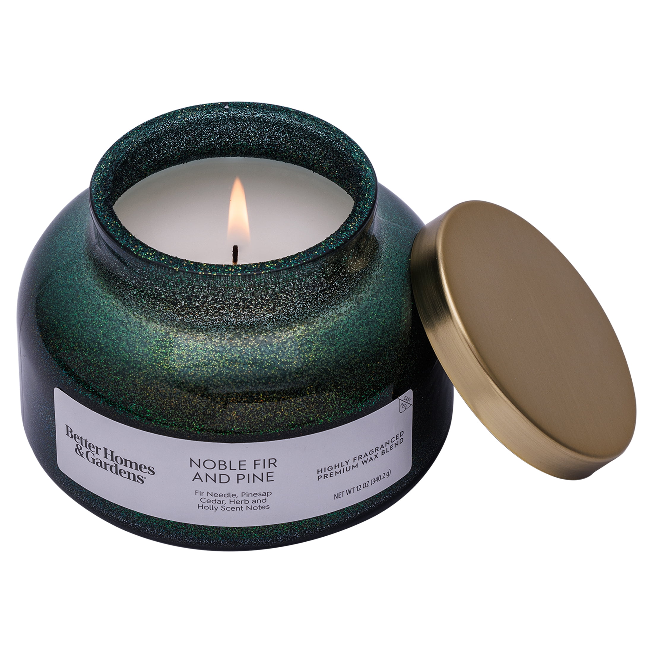 Better Homes & Gardens 1-Wick Holiday Scented Glitter Jar Candle, Noble Fir and Pine, 12oz.