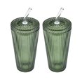 thumbnail image 1 of Better Homes & Gardens 21 oz Ribbed Glass Tumbler, Green, 2-Pack, 1 of 7