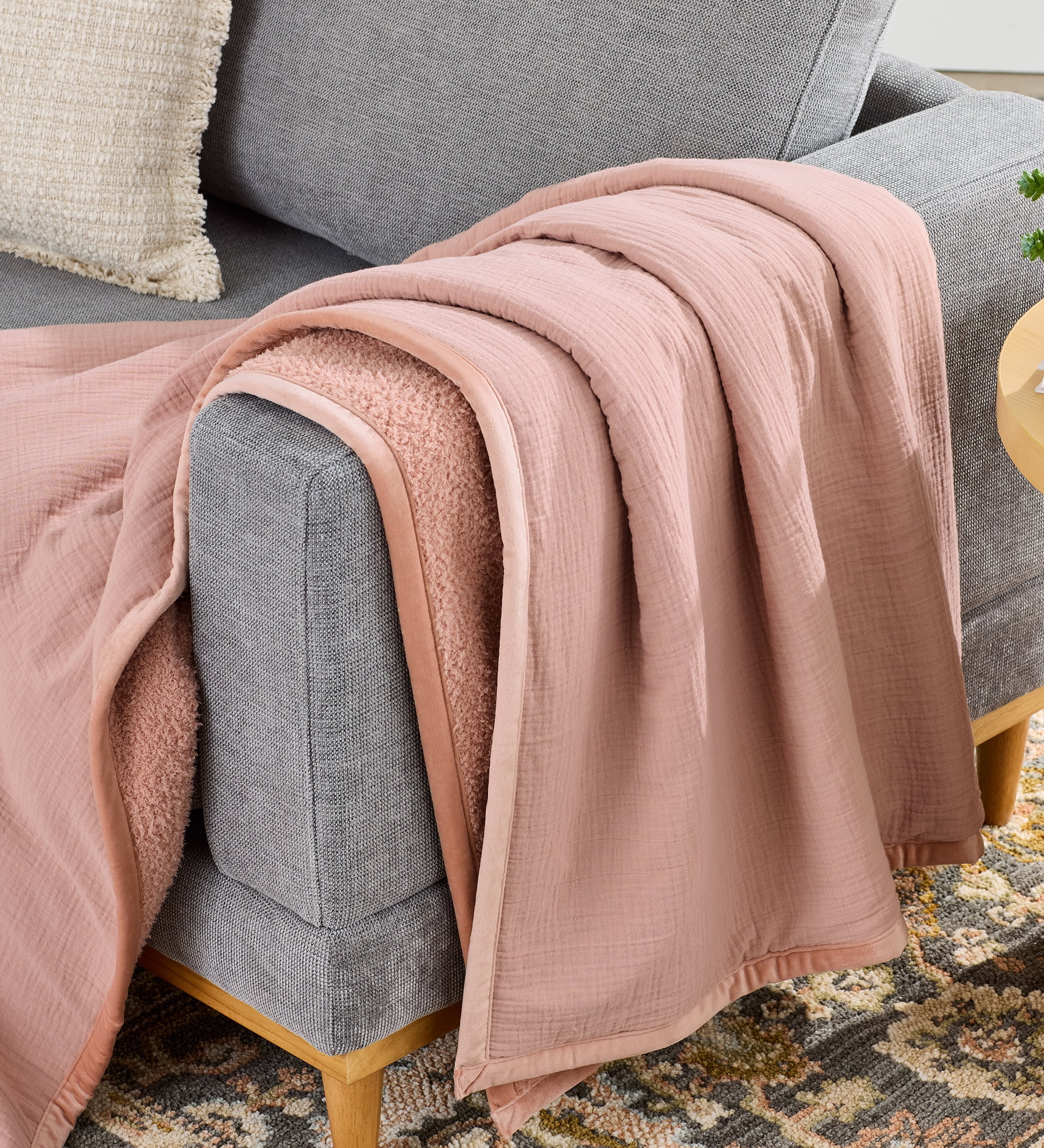 Better Homes & Gardens Gauze Reverse to Cozy Knit Super Soft Throw Blanket, Oversized, Antique Blush