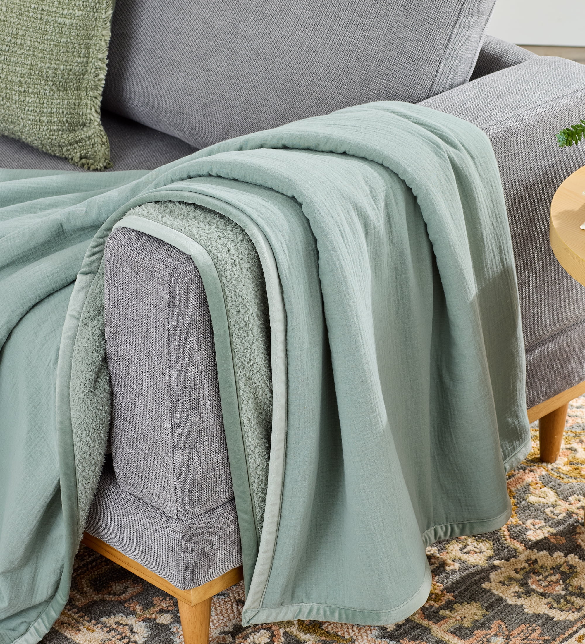 Better Homes & Gardens Gauze Reverse to Cozy Knit Super Soft Throw Blanket, Oversized, Green River