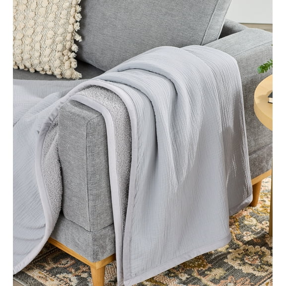 Better Homes & Gardens Gauze Reverse to Cozy Knit Super Soft Throw Blanket, Oversized, Soft Silver