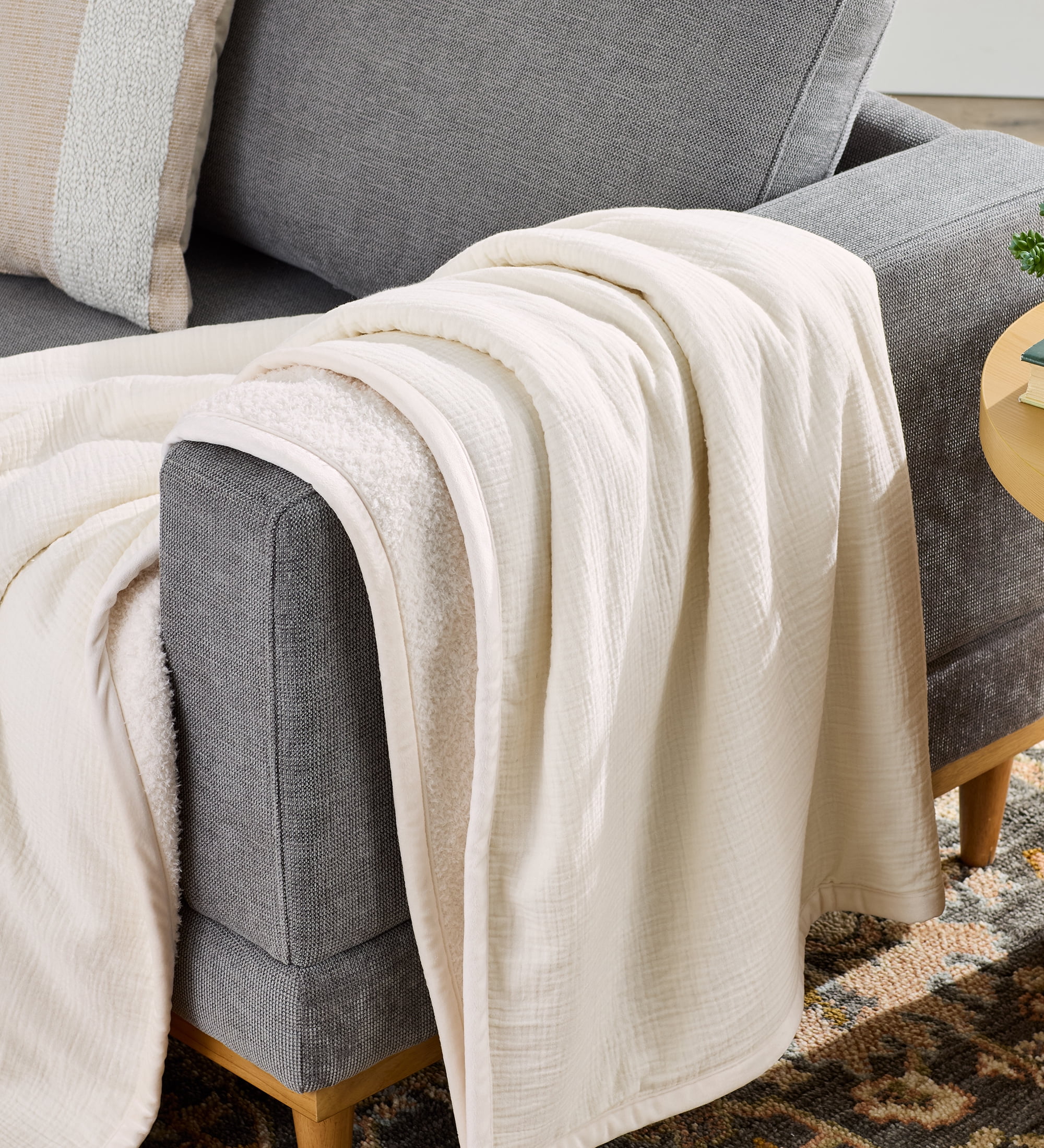 Better Homes & Gardens Gauze Reverse to Cozy Knit Super Soft Throw Blanket, Oversized, Vanilla Dream