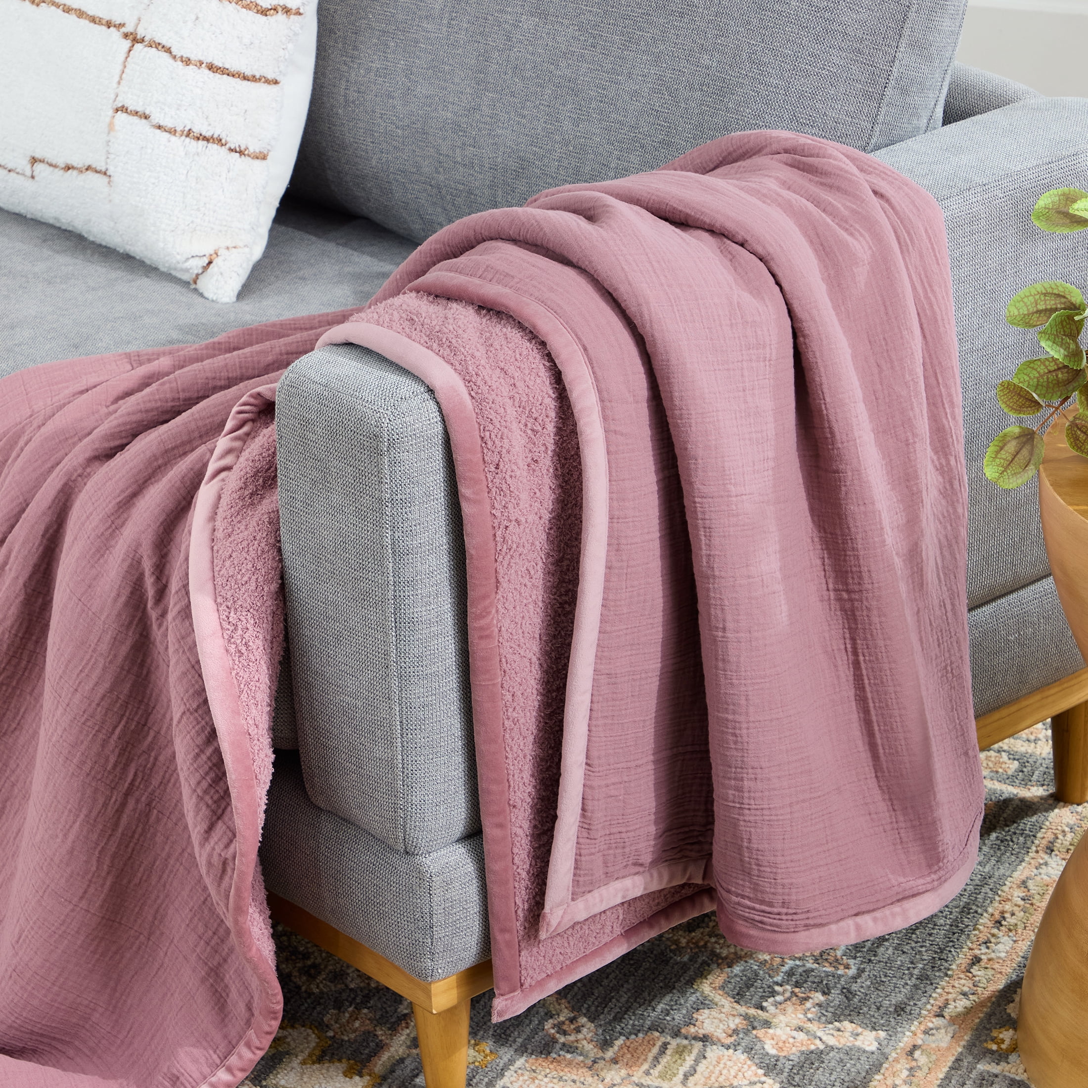 Better Homes & Gardens Oversized Reversible Gauze Knit Throw Blanket, Violet Gem