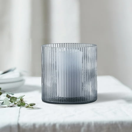 Better Homes & Gardens Blue Glass Ribbed Hurricane Candle Holder, 5", Medium, Living Room