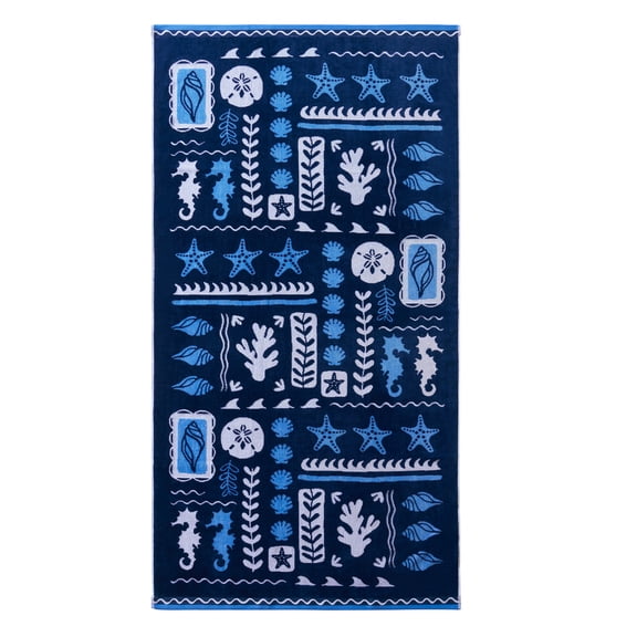 Better Homes & Gardens Cotton-Blend Beach Towel, 72 x 38 in, Coastal Patchwork
