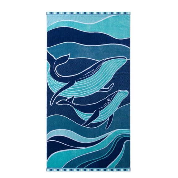 Better Homes & Gardens Cotton Blend Blend Beach Towel, 72 x 38 in, Whale