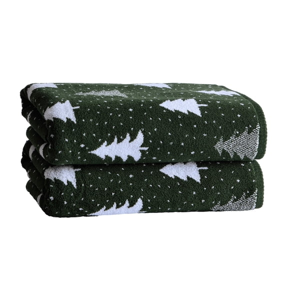 Better Homes & Gardens Signature Soft Holiday Decor 2PK Bath Towel, Wintery Tree