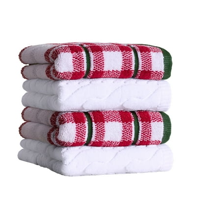 Better Homes & Gardens Signature Soft Holiday Decor 4PK Hand Towel, Red Plaid