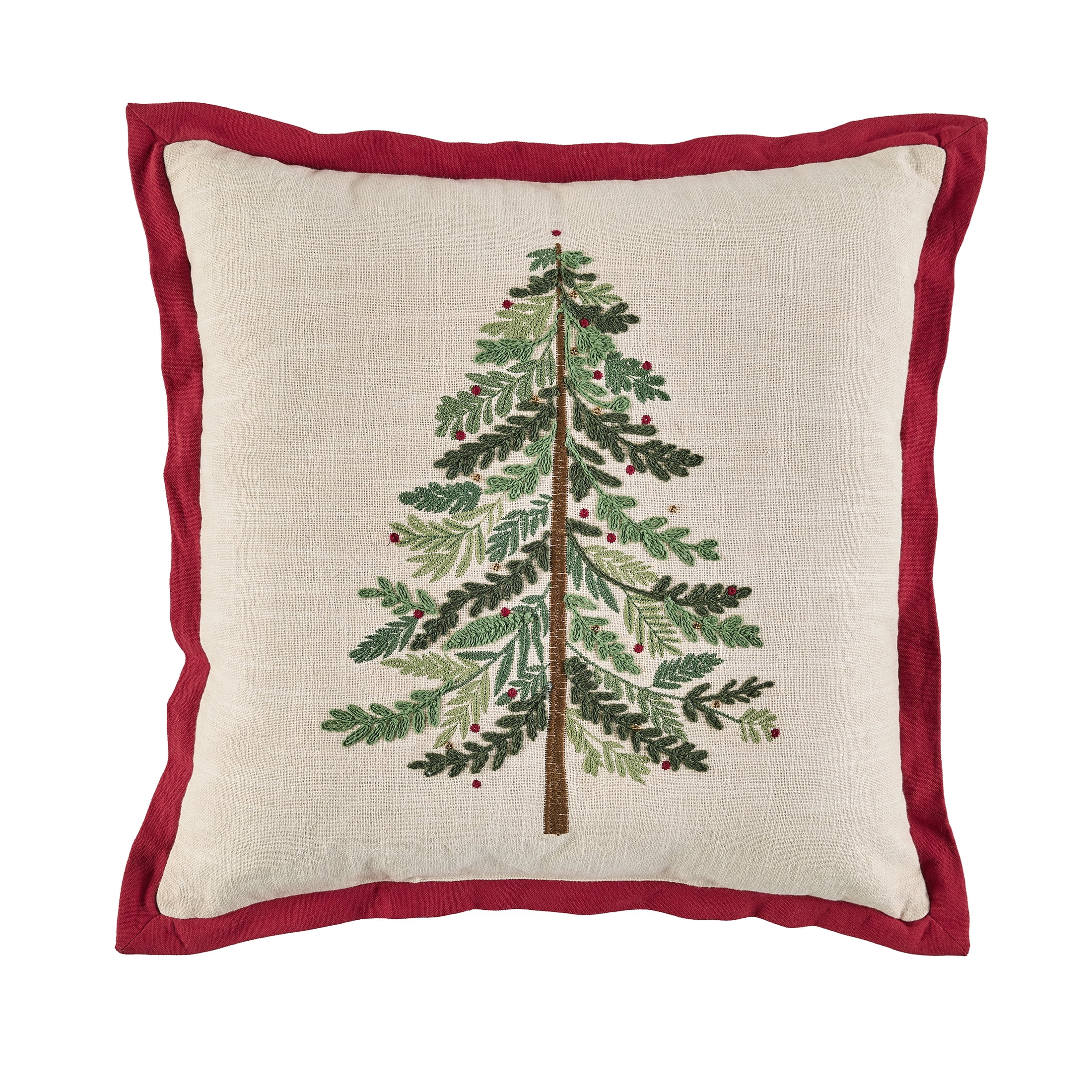Better Homes & Gardens 20 in x 20 in Embroidered Holiday Tree Throw Pillow, Red/Multi