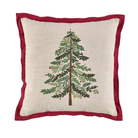 Better Homes & Gardens 20 in x 20 in Embroidered Holiday Tree Throw Pillow, Red/Multi