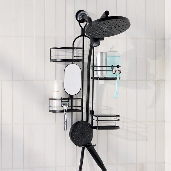 Better Homes & Gardens 4-Shelf Hanging Shower Caddy with Handheld Hose-Friendly Design in Matte Black