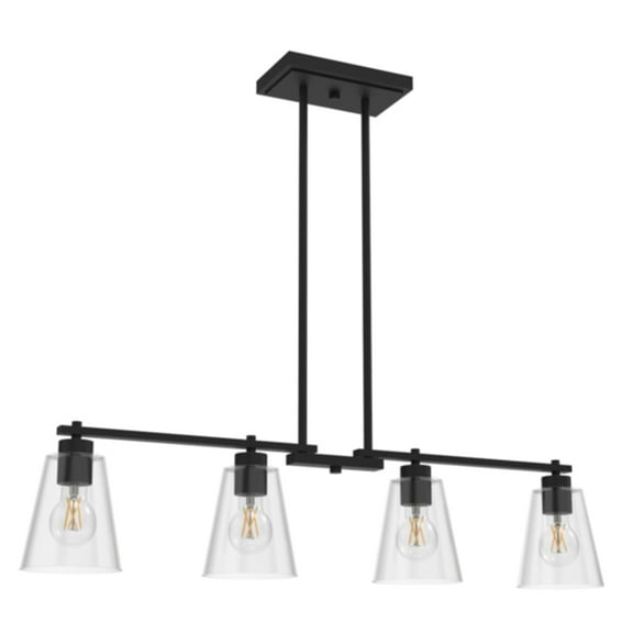 Better Homes and Gardens 34 in Matte Black 4 Light Linear Chandelier with Clear Glass - Contemporary Style