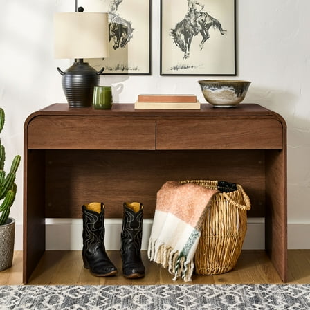 Better Homes & Gardens Juliet Curved Desk with Storage, Walnut Finish