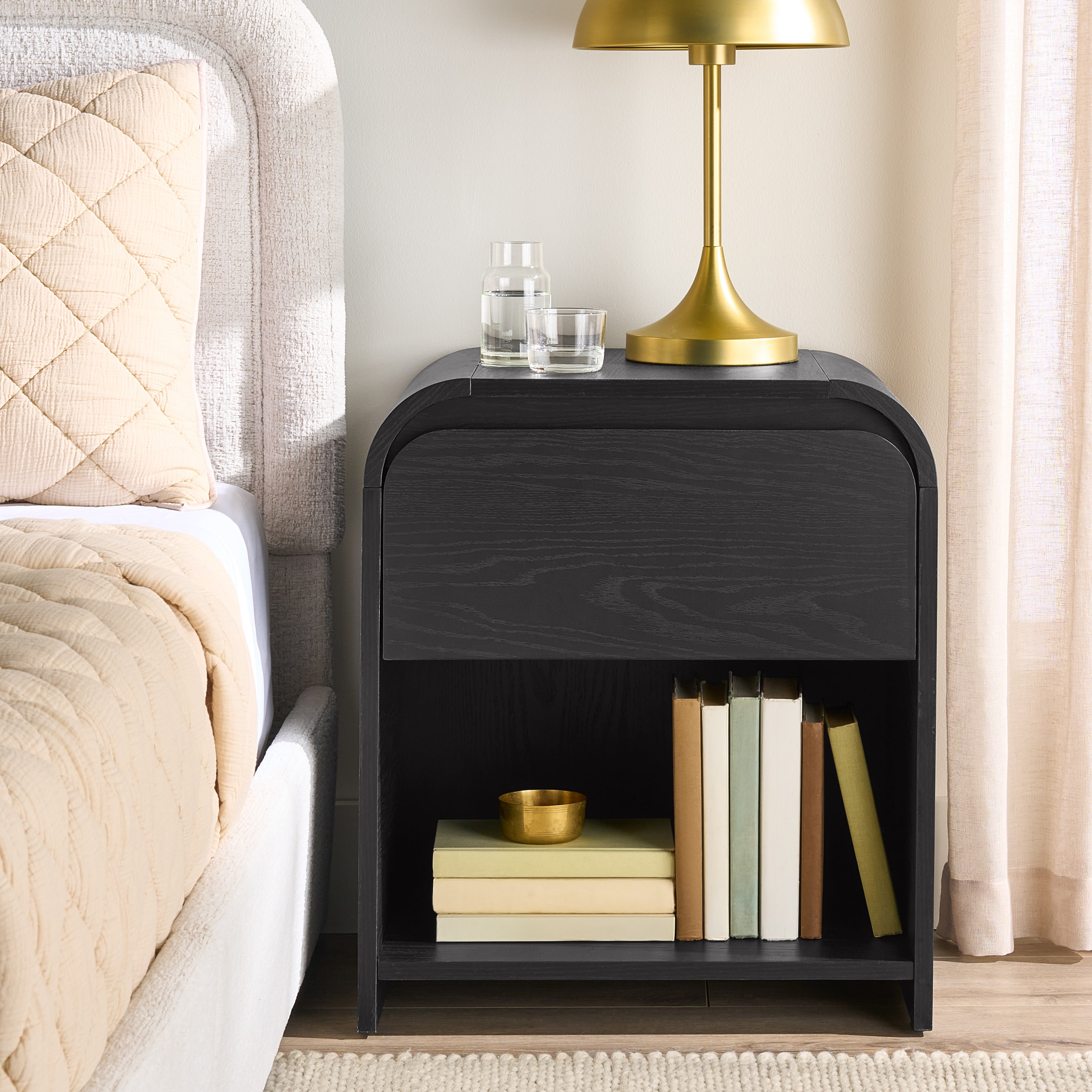 Better Homes & Gardens Juliet Nightstand with USB, Rich Black Finish - Walmart.com