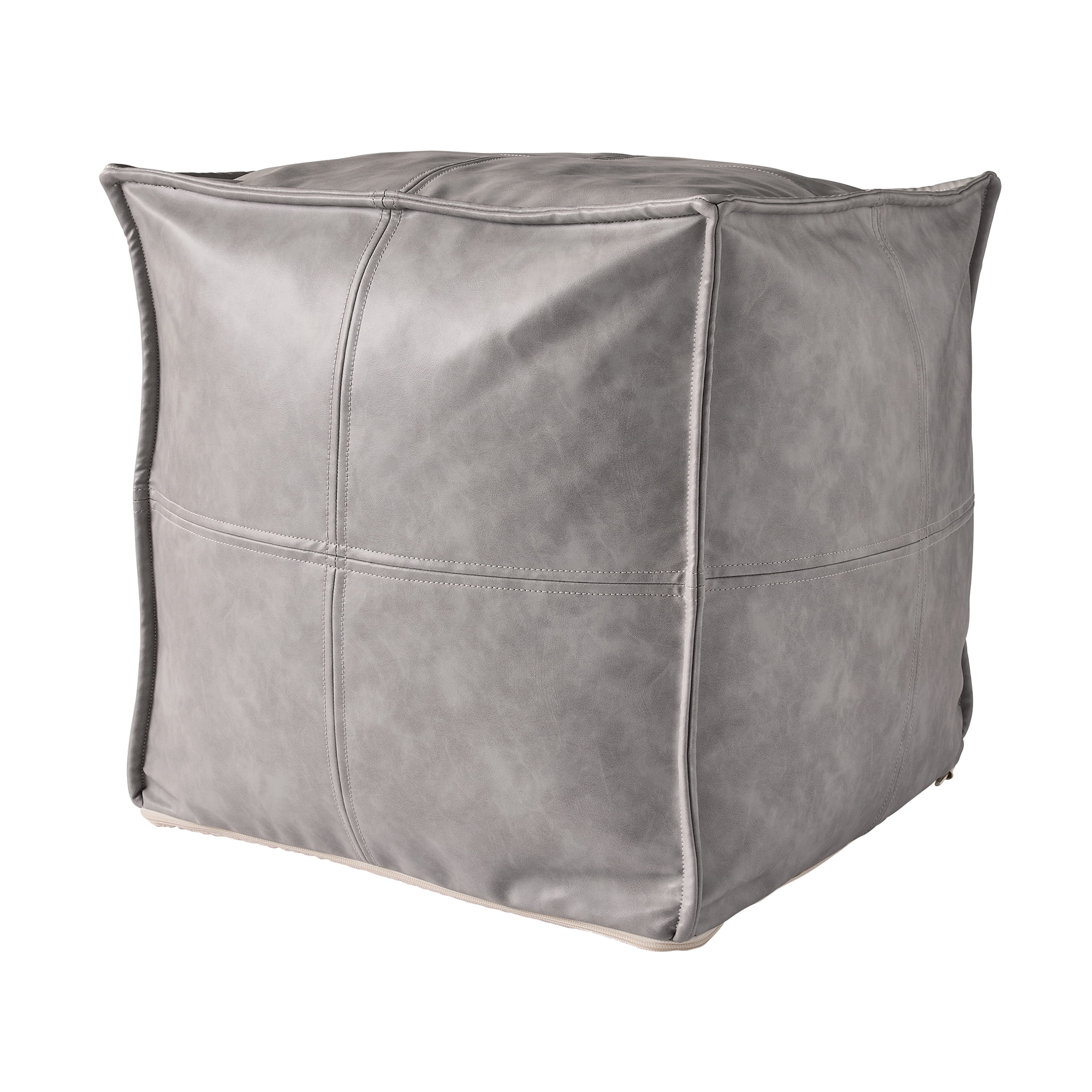 Better Homes & Gardens Faux Leather Unstuffed Pouf Cover, Grey, 18x18x18 inch (1 Unit)