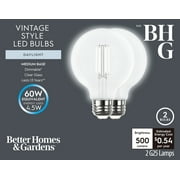 BHG LED Bulb, 4.5-Watt (60W Equivalent) G25 Vintage Style, E26 Base, Dimmable, Daylight, 2-Pack