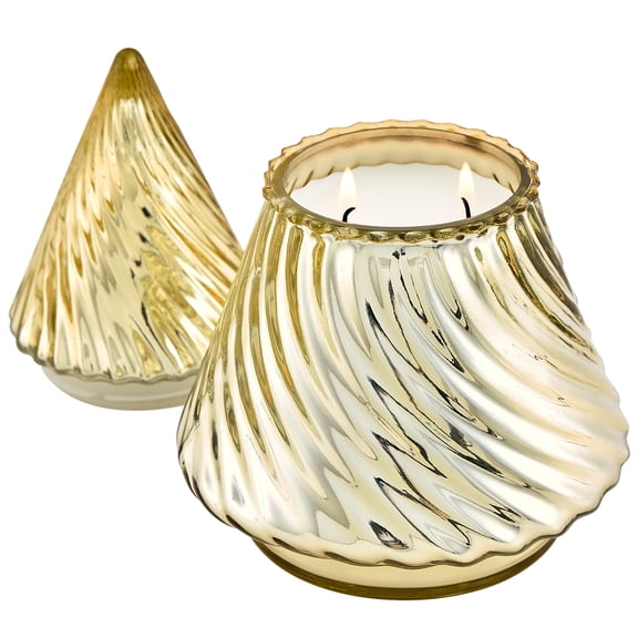 Better Homes & Gardens 2-Wick Glass Christmas Tree Candle, Toffee and Teak, 20 oz